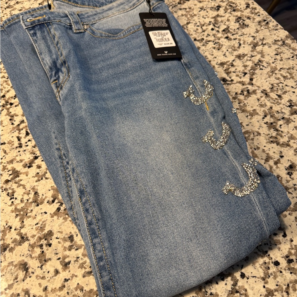 True Religion Joey Sparkle HS Flare Jeans – Brilliant Light Wash – Size 34 – NWT